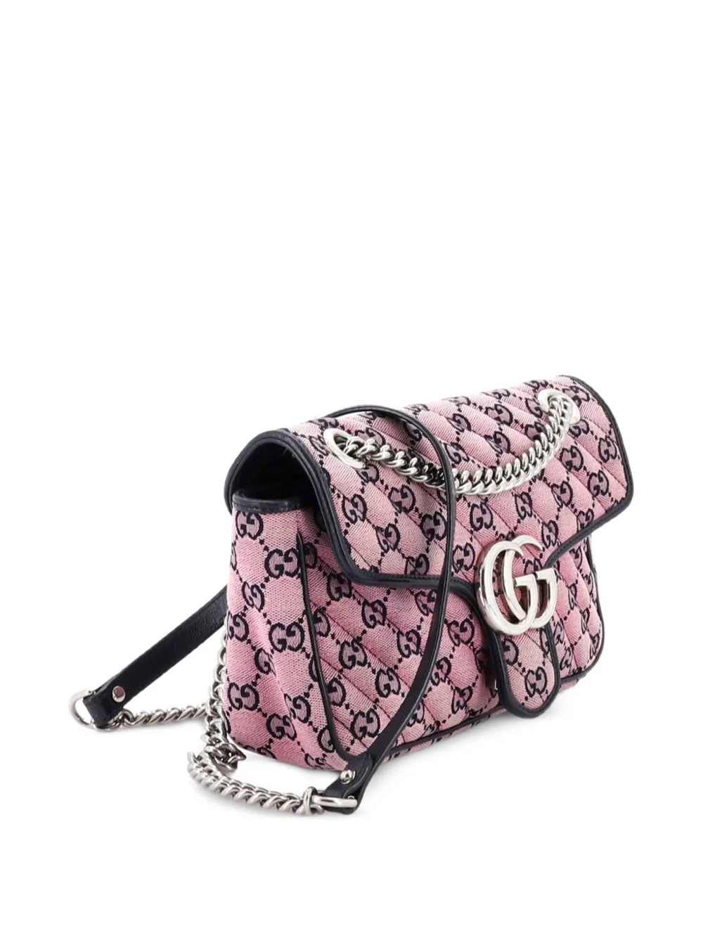 Gg Marmont Flap Bag Diagonal Quilted Gg Canvas With Leather Small Shoulder Bag
