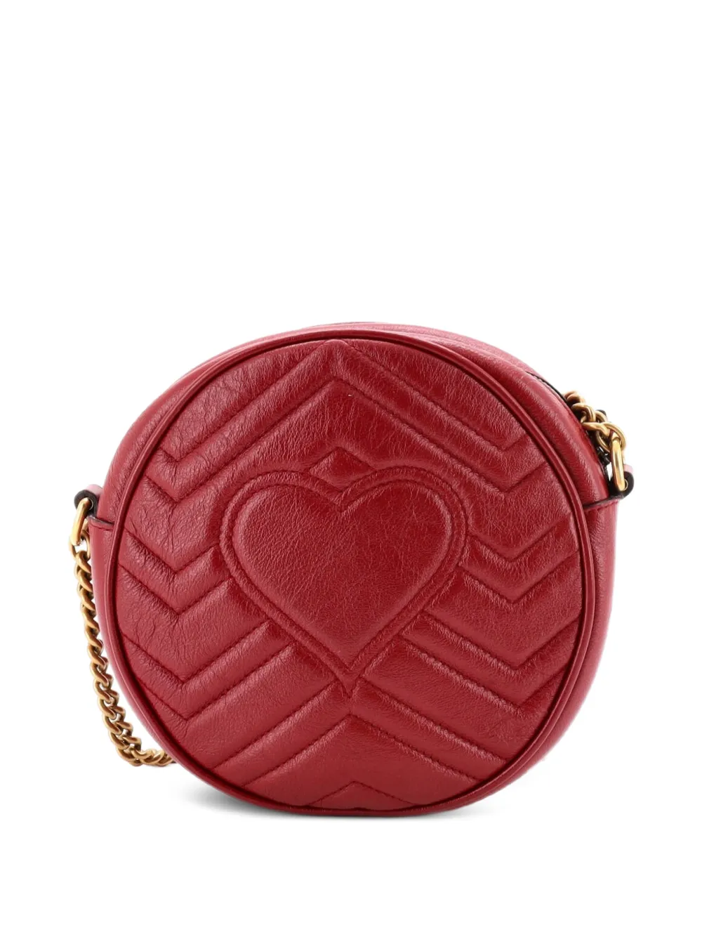  Gucci Pre-owned Gg Marmont Round Shoulder Bag Matelasse Leather Mini Crossbody Bag - Red 