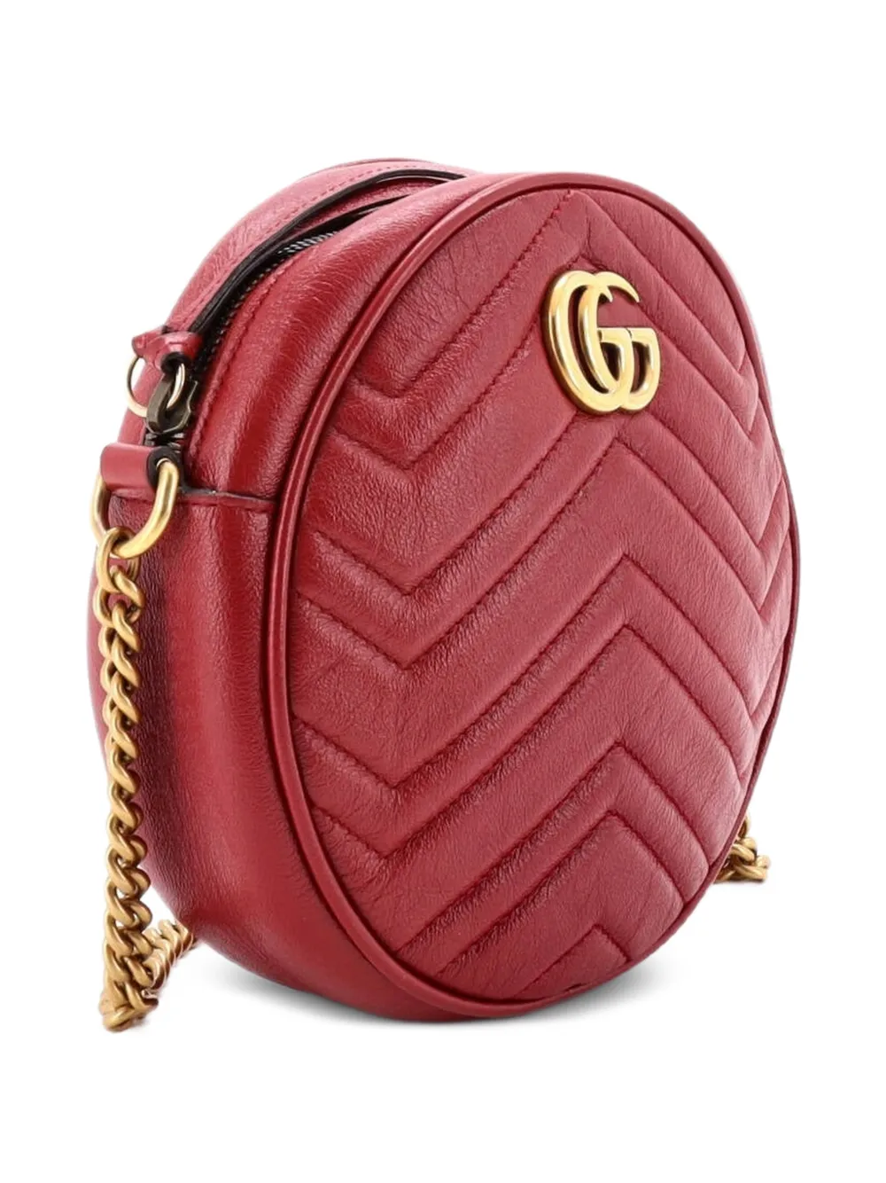  Gucci Pre-owned Gg Marmont Round Shoulder Bag Matelasse Leather Mini Crossbody Bag - Red 
