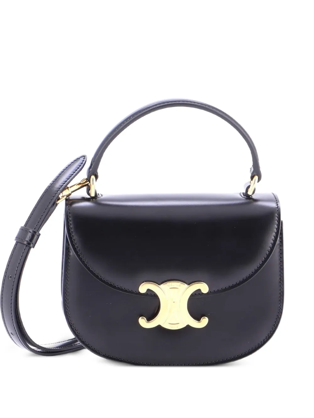 Celine Pre-Owned Triomphe Besace Clea Top Handle Flap Bag Leather Mini satchel - Nero