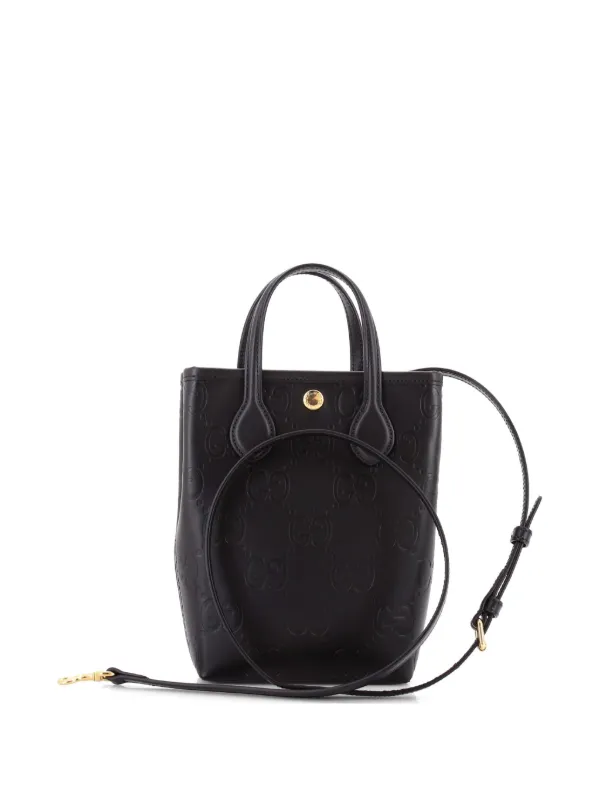 【GUCCI GGエンボス レザーハンドバッグ】 Gucci Pre-Owned バーティカル GG エンボス レザー ミニ ハンドバッグ