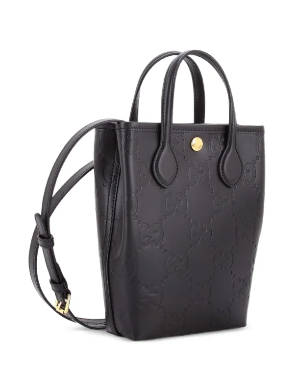 【GUCCI GGエンボス レザーハンドバッグ】 Gucci Pre-Owned バーティカル GG エンボス レザー ミニ ハンドバッグ