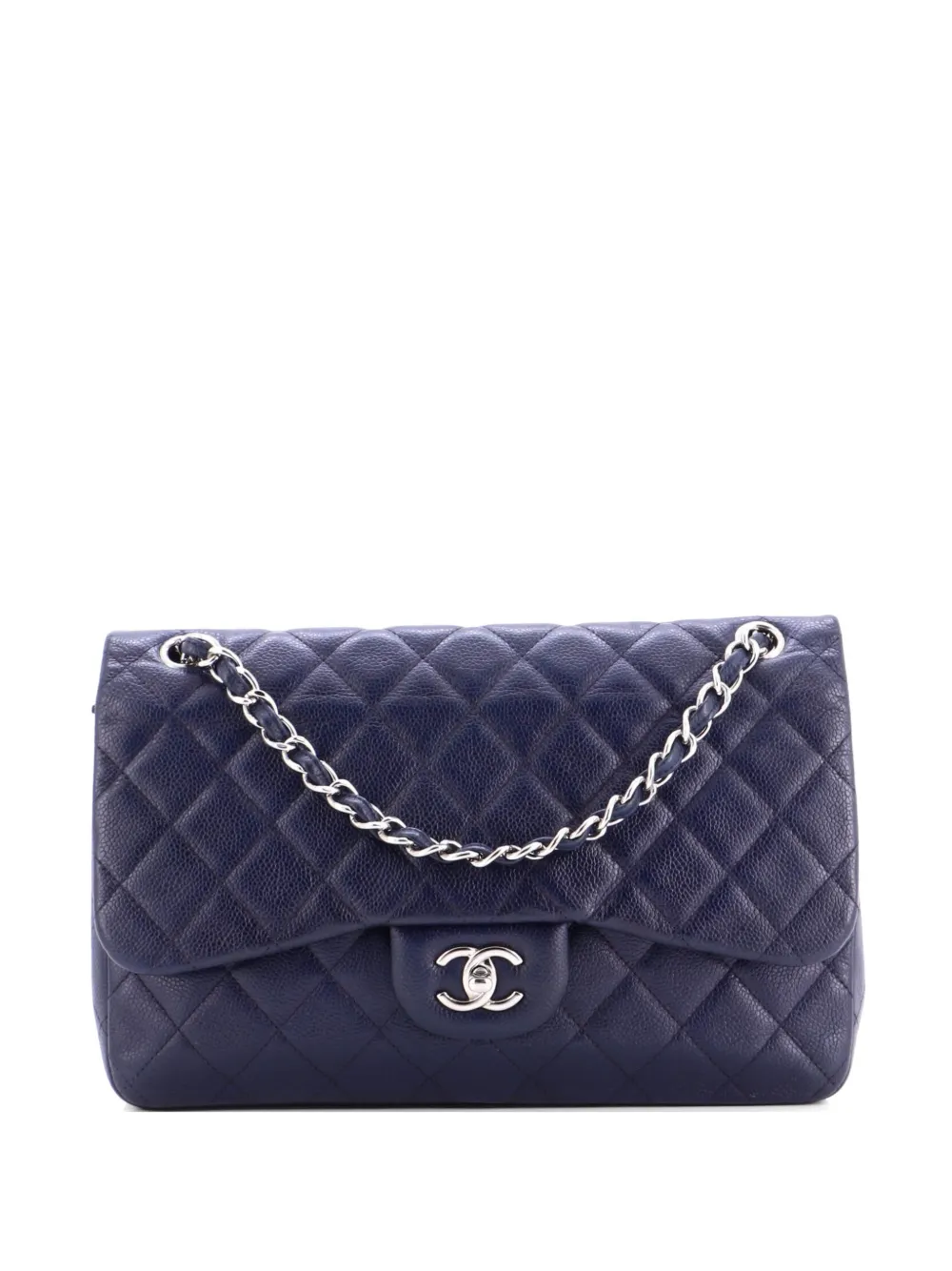 CHANEL Pre-Owned Classic Double Flap Bag Quilted Caviar Jumbo shoulder bag - Blu