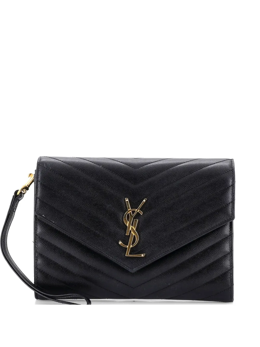 Saint Laurent Pre-Owned Classic Monogram Envelope Wristlet Matelasse Chevron Leather clutch bag - Nero