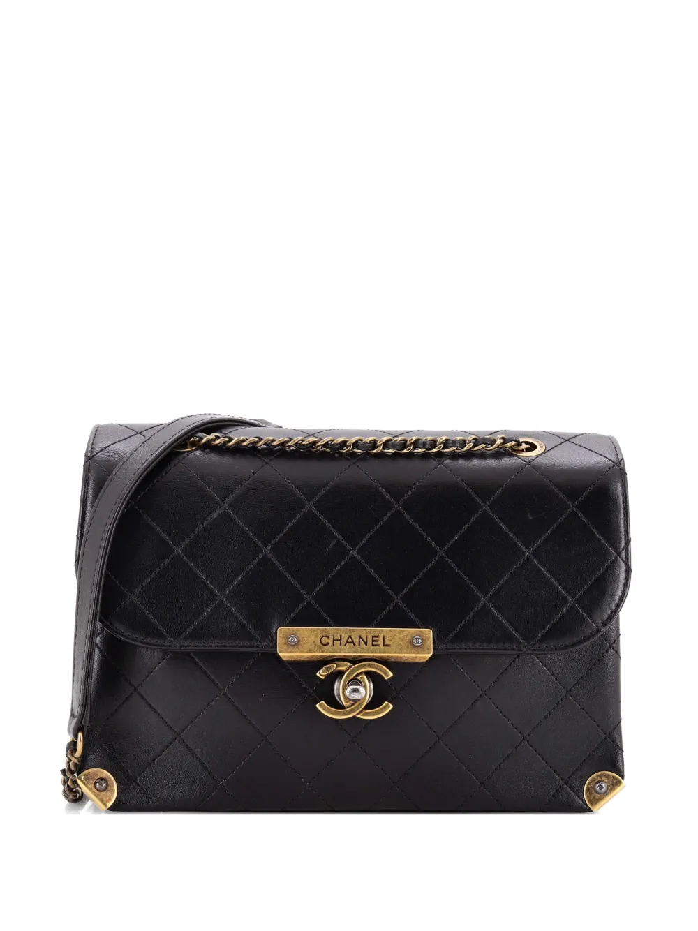 CHANEL Pre-Owned Around The Corner Flap Bag Quilted Lambskin Medium crossbody bag - Nero