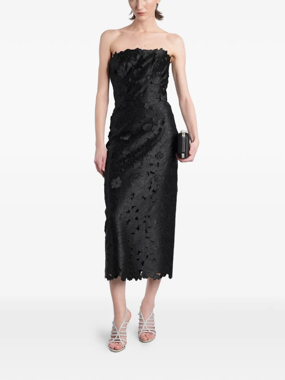 Costarellos Astelle floral-lace strapless midi dress - Nero