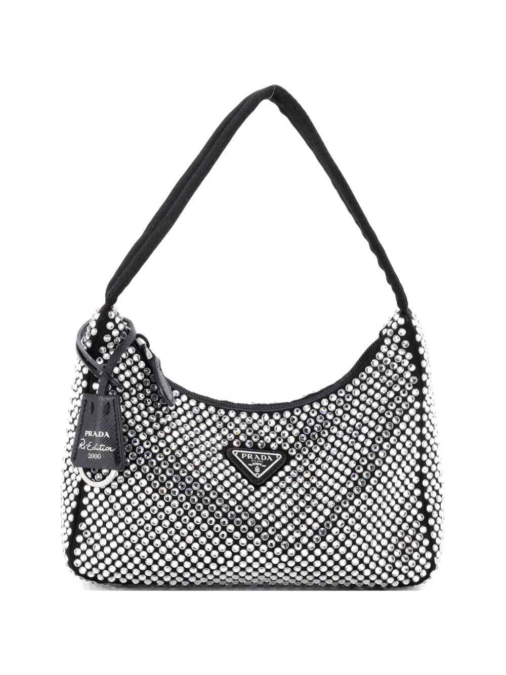 Prada Pre-Owned Re-Edition 2000 Crystal Embellished Satin Mini hobo bag - Nero
