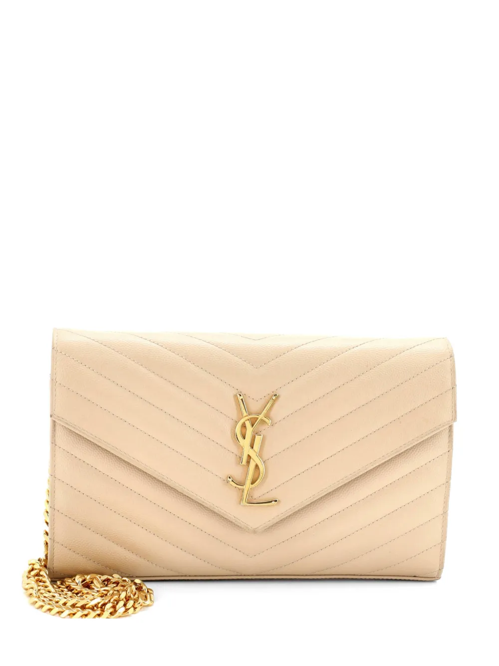 Saint Laurent Pre-Owned Classic Monogram Wallet on Chain Matelasse Chevron Leather Medium crossbody bag - Toni neutri
