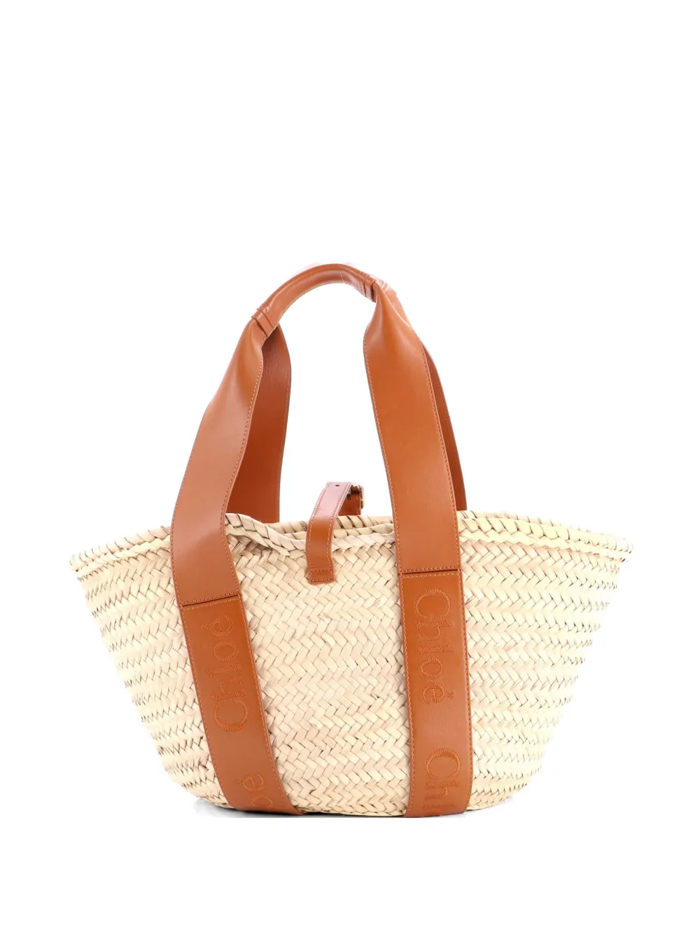 Chloé Pre-Owned Sense Basket Tote Raffia with Leather Medium shoulder bag - Marrone