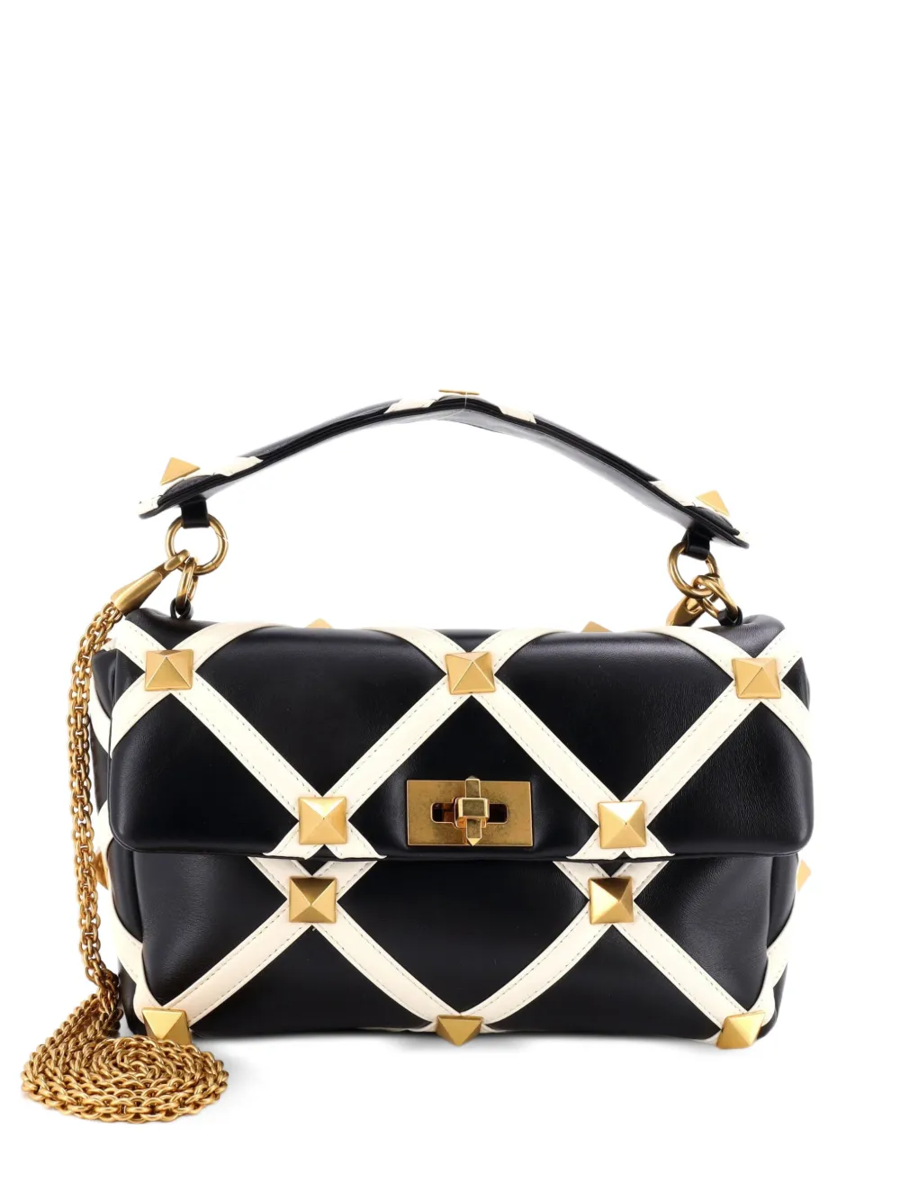 Valentino Garavani Pre-Owned Roman Stud Flap Bag Quilted Leather Large crossbody bag - Nero