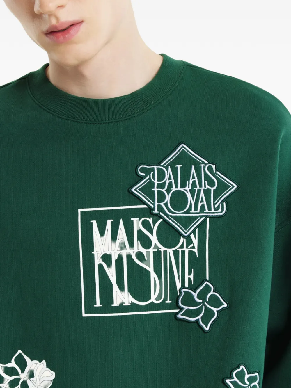 Maison Kitsuné Art Nouveau Stamps trui met ronde hals en applicatie Groen