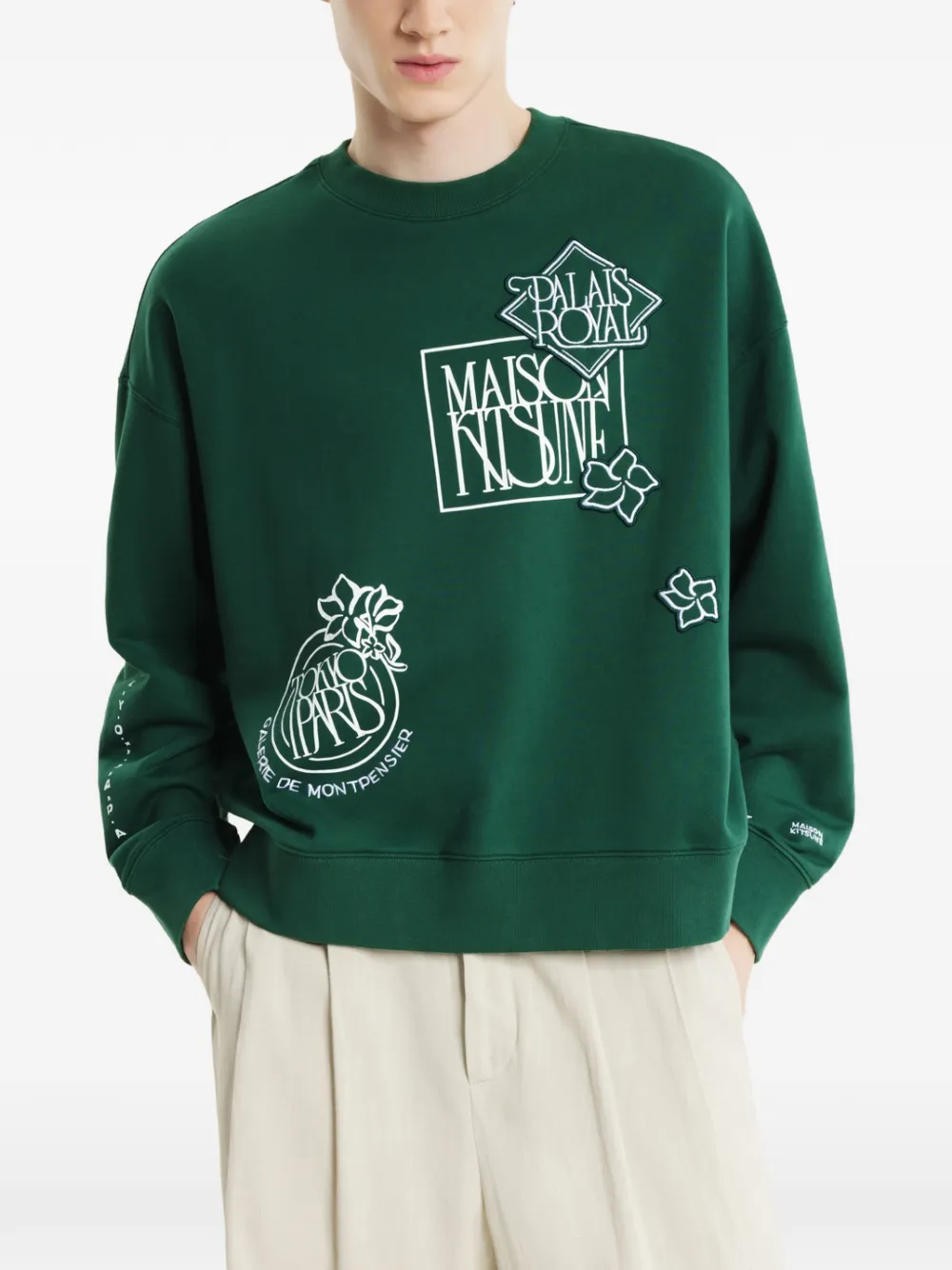 Maison Kitsuné Art Nouveau Stamps trui met ronde hals en applicatie Groen
