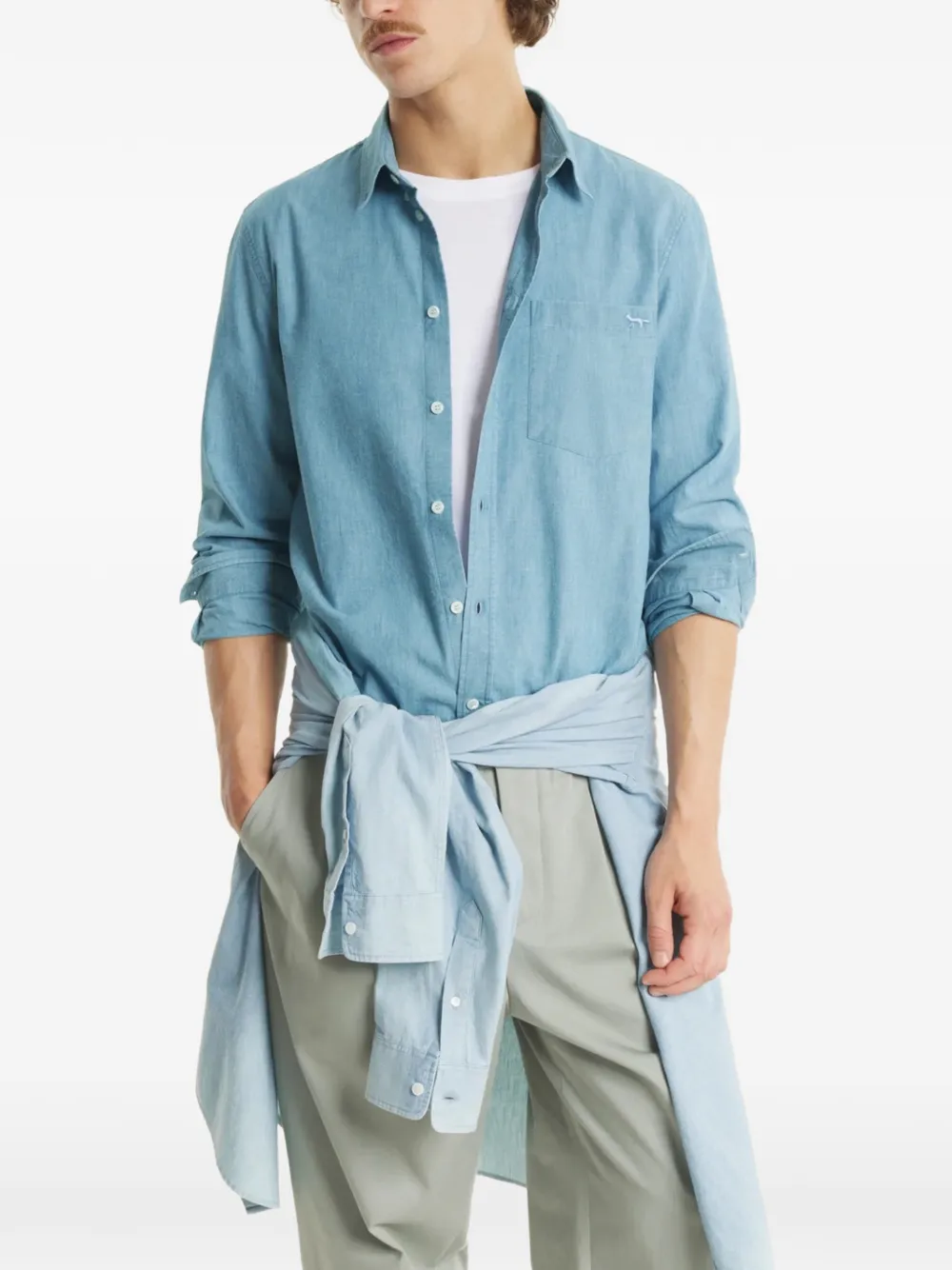 Maison Kitsuné Overhemd met borduurwerk en zak Blauw