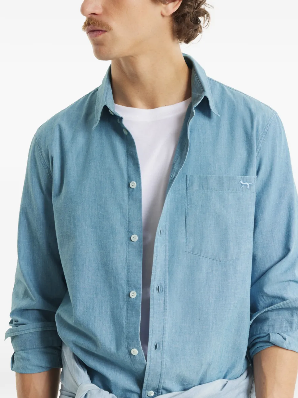 Maison Kitsuné Overhemd met borduurwerk en zak Blauw