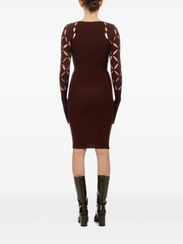 isa boulder mini dress Isa Boulder Argyle-sleeve cut-out Mini Dress | Brown