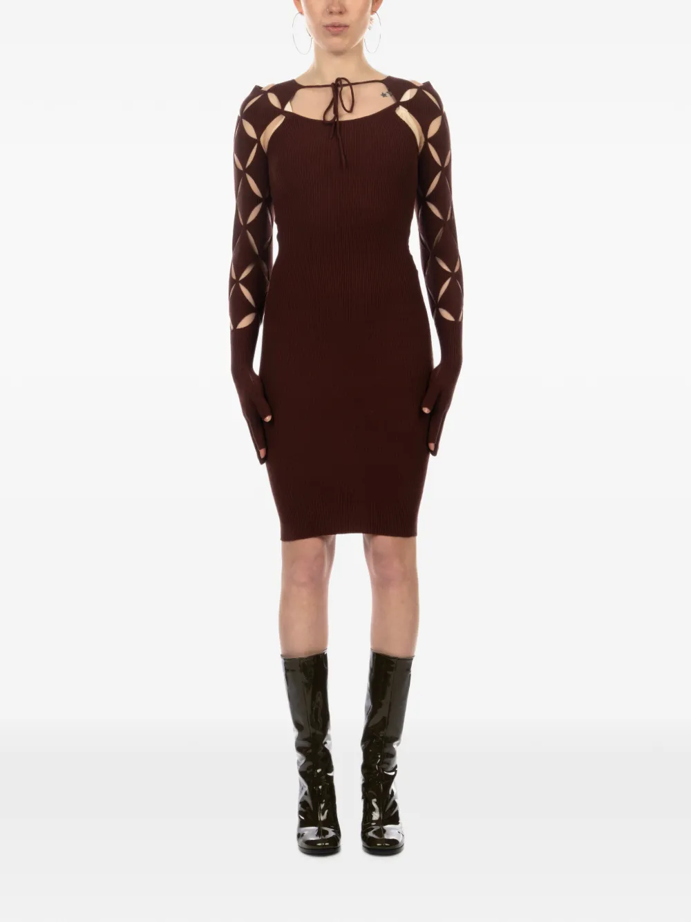 Isa Boulder Mini-jurk met argyle-patroon en uitgesneden details Bruin