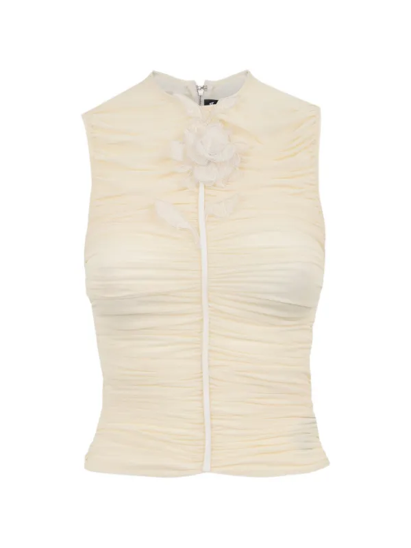 David Koma Lace-rose Ruched Top in Neutrals