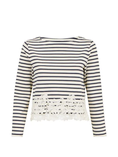 Veronica Beard 스트라이프 패턴 레이스 디테일 티셔츠
