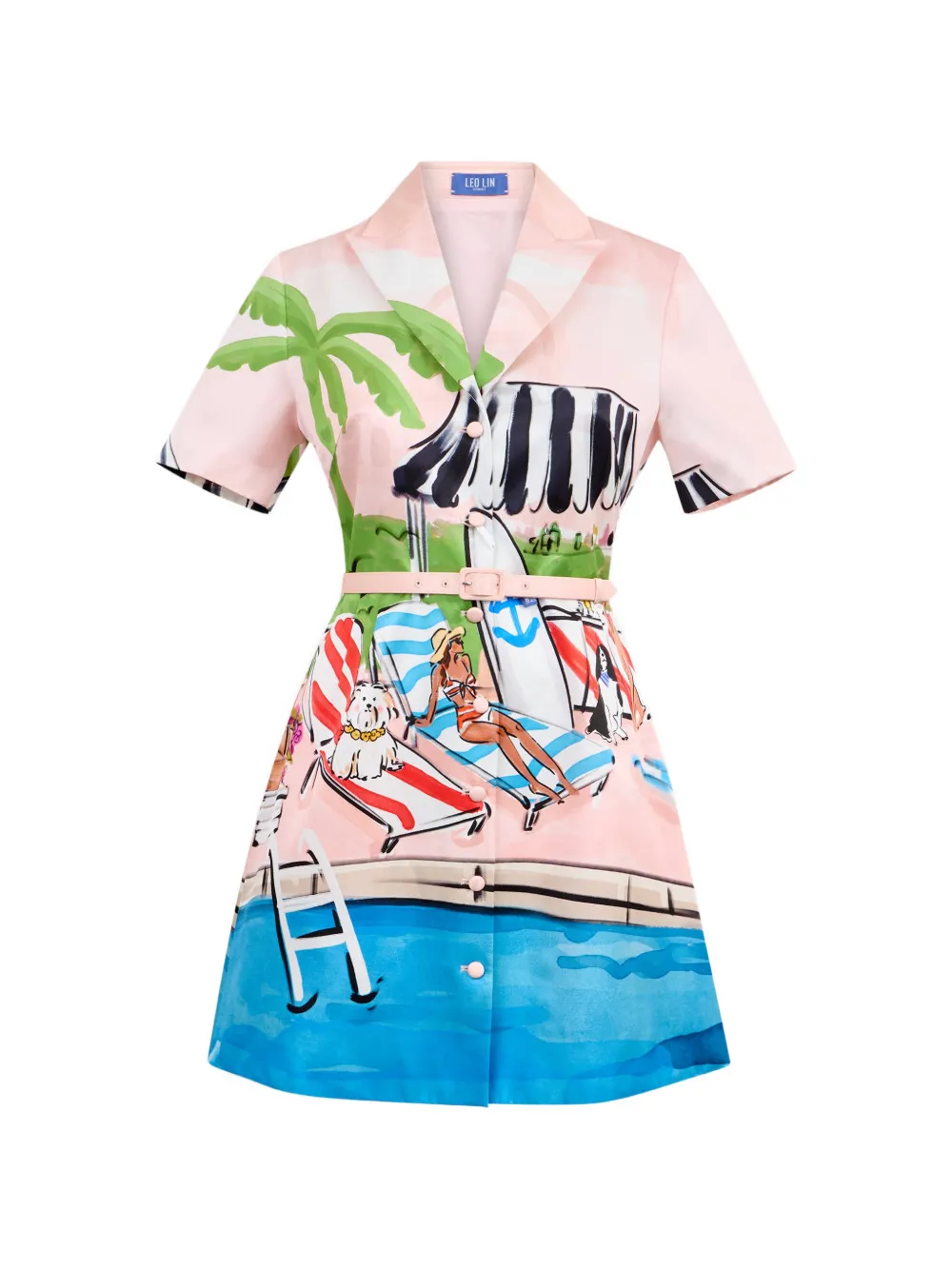 Leo Lin Abito corto con cintura e stampa - Rosa