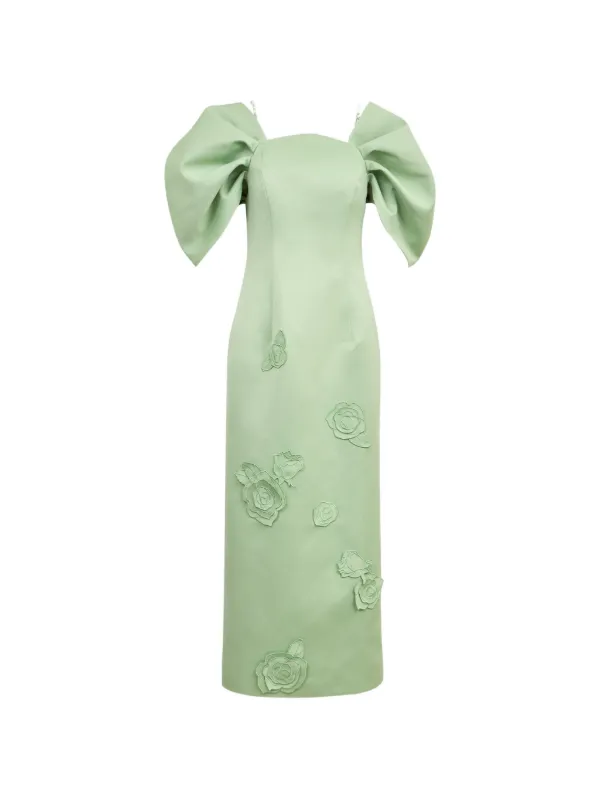 leo lin green floral dress LEO LIN - Yumei Embellished Open Back Gown