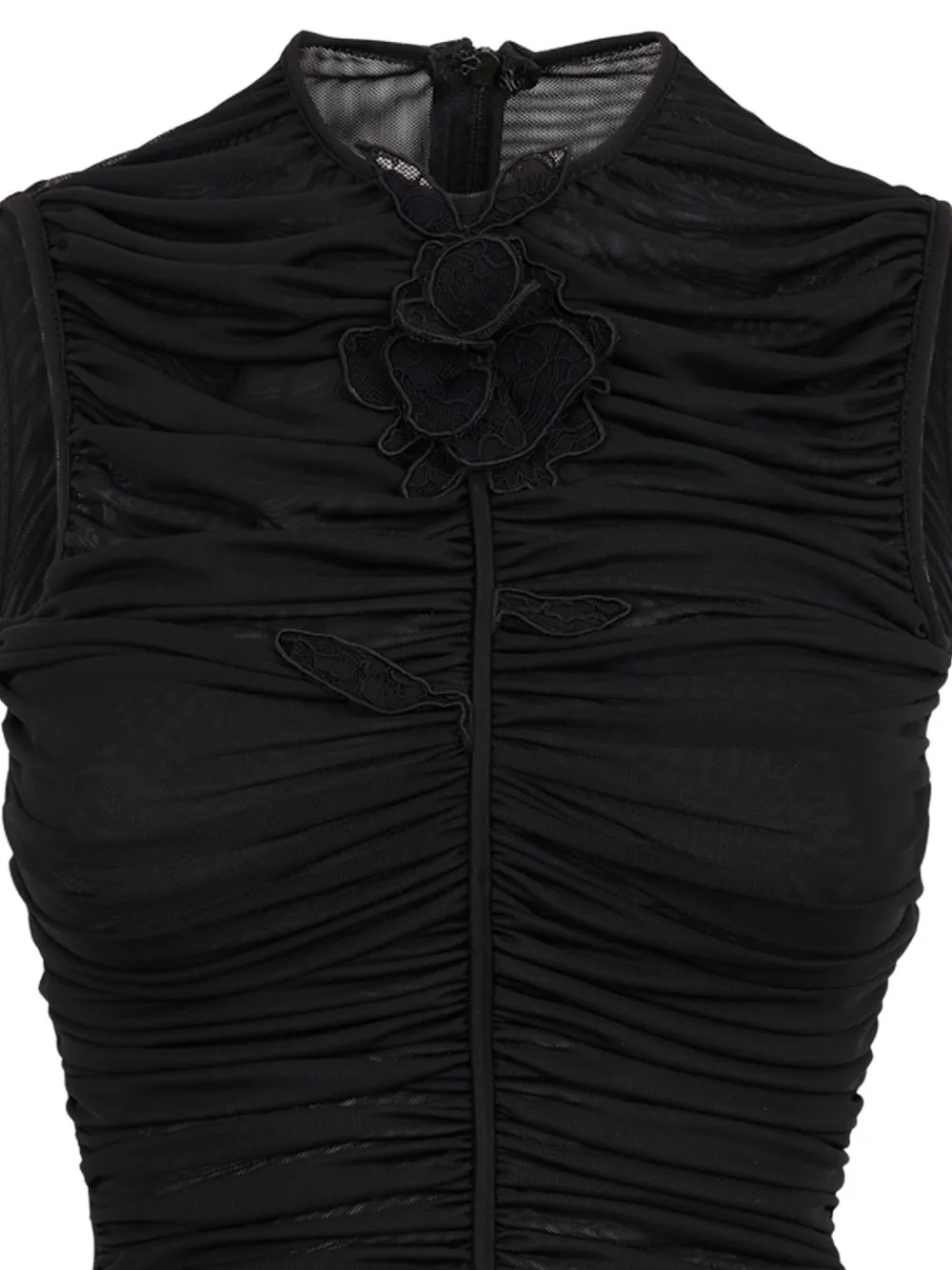  David Koma Lace-rose Ruched Top - Black 