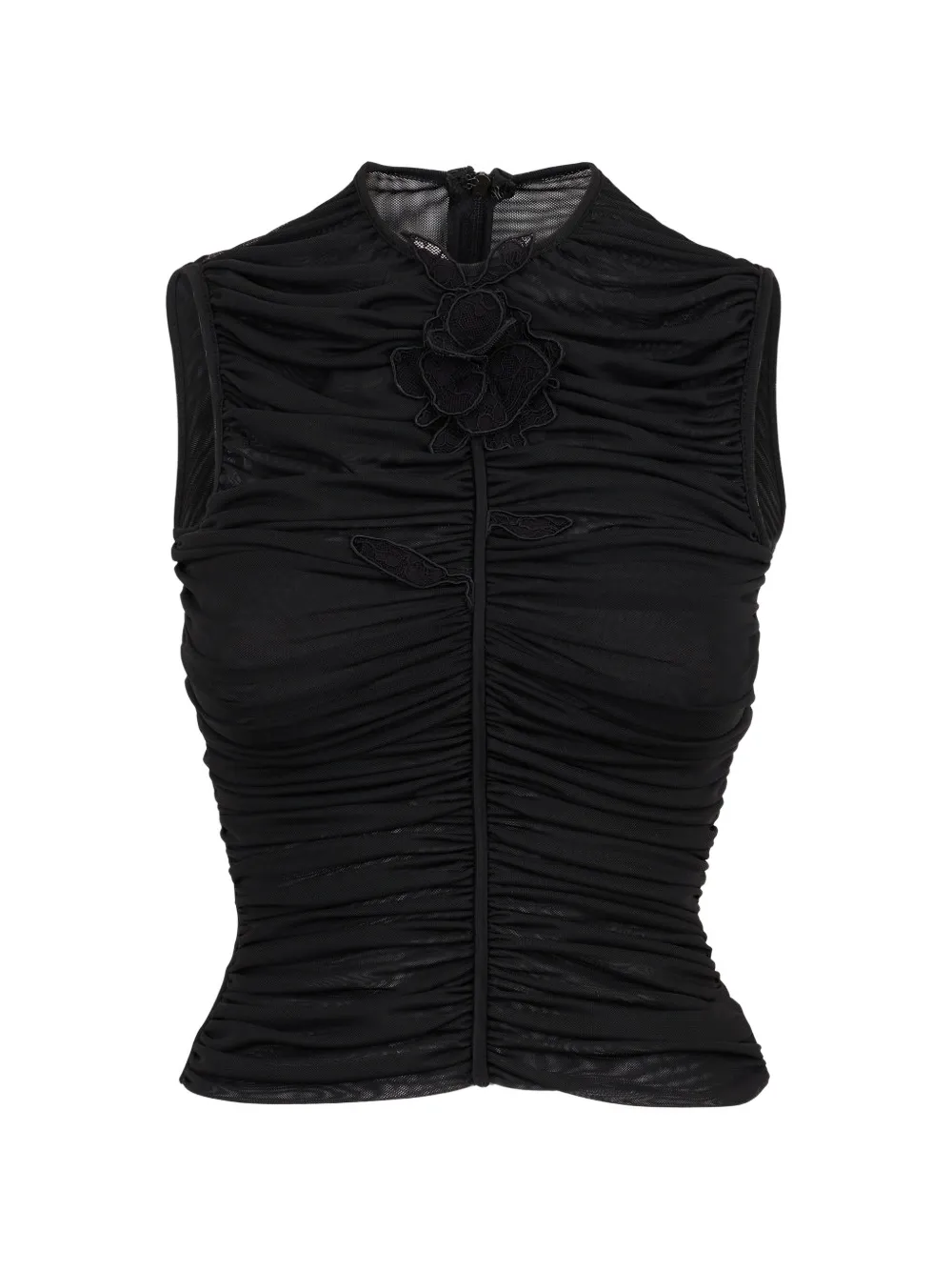 David Koma lace-rose ruched top - Nero