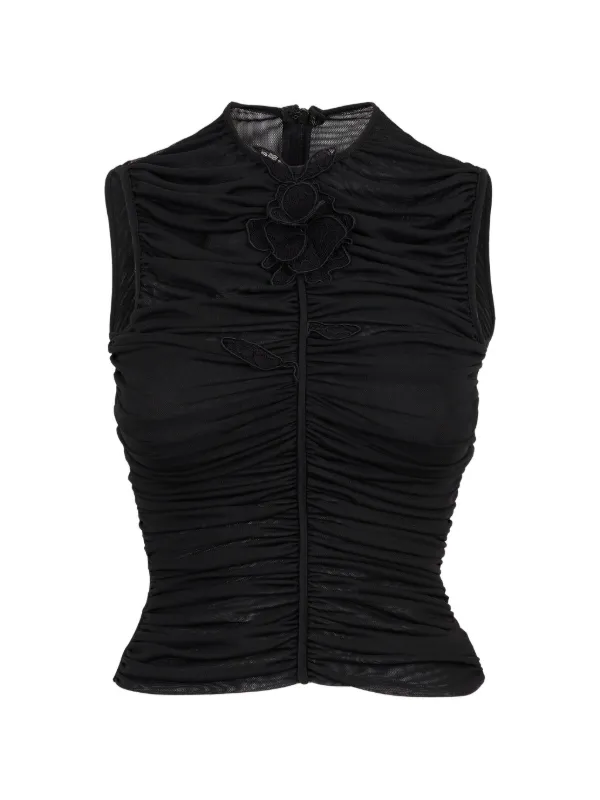 David Koma Lace-rose Ruched Top in Black