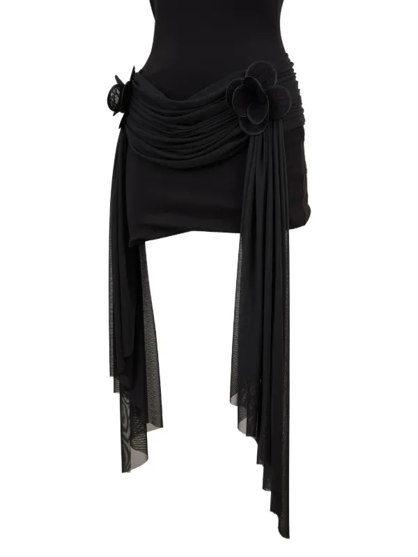 david koma scarf asymmetrical hem mini dress David Koma Tulle Scarf Asymmetrical Hem Mini Dress in Black & Red