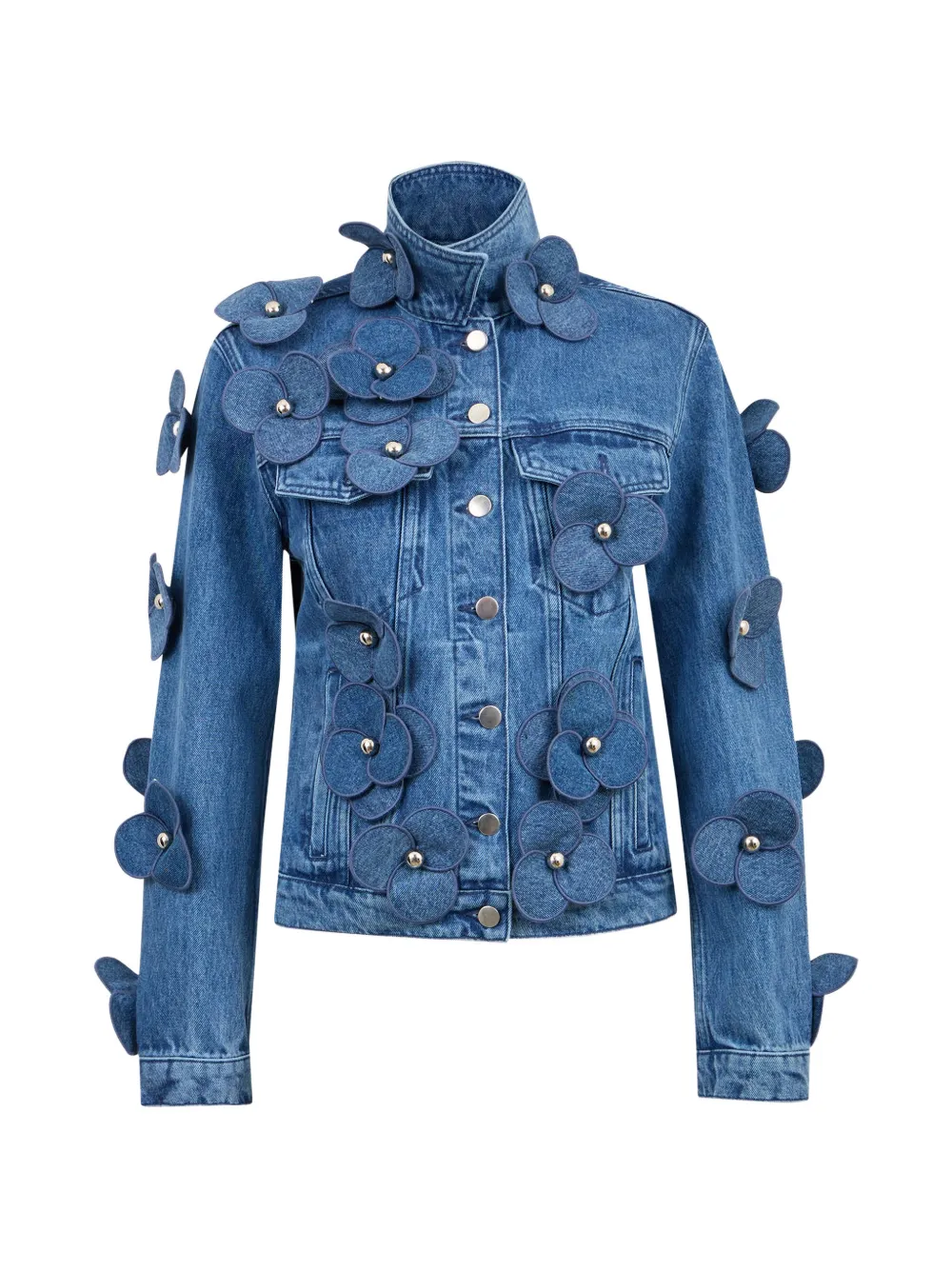 David Koma Jeansjacke mit Blumenverzierung - Blau