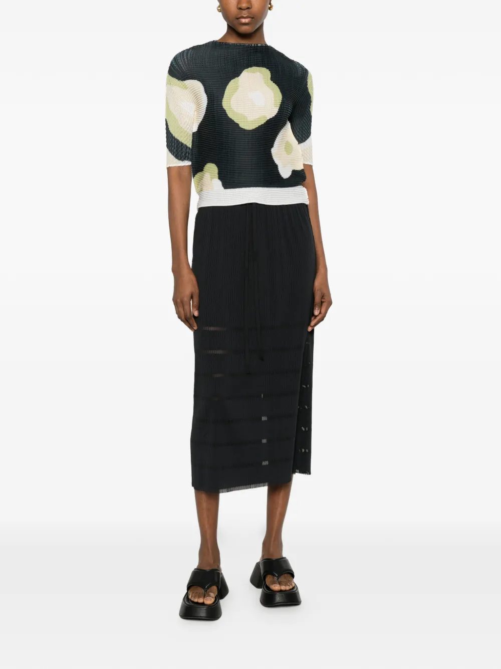 Pleats Please Issey Miyake Midi-plooirok met trekkoord Zwart