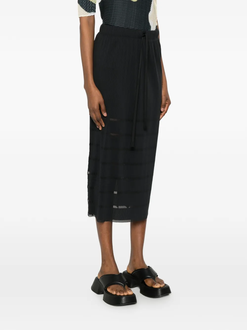 Pleats Please Issey Miyake Midi-plooirok met trekkoord Zwart
