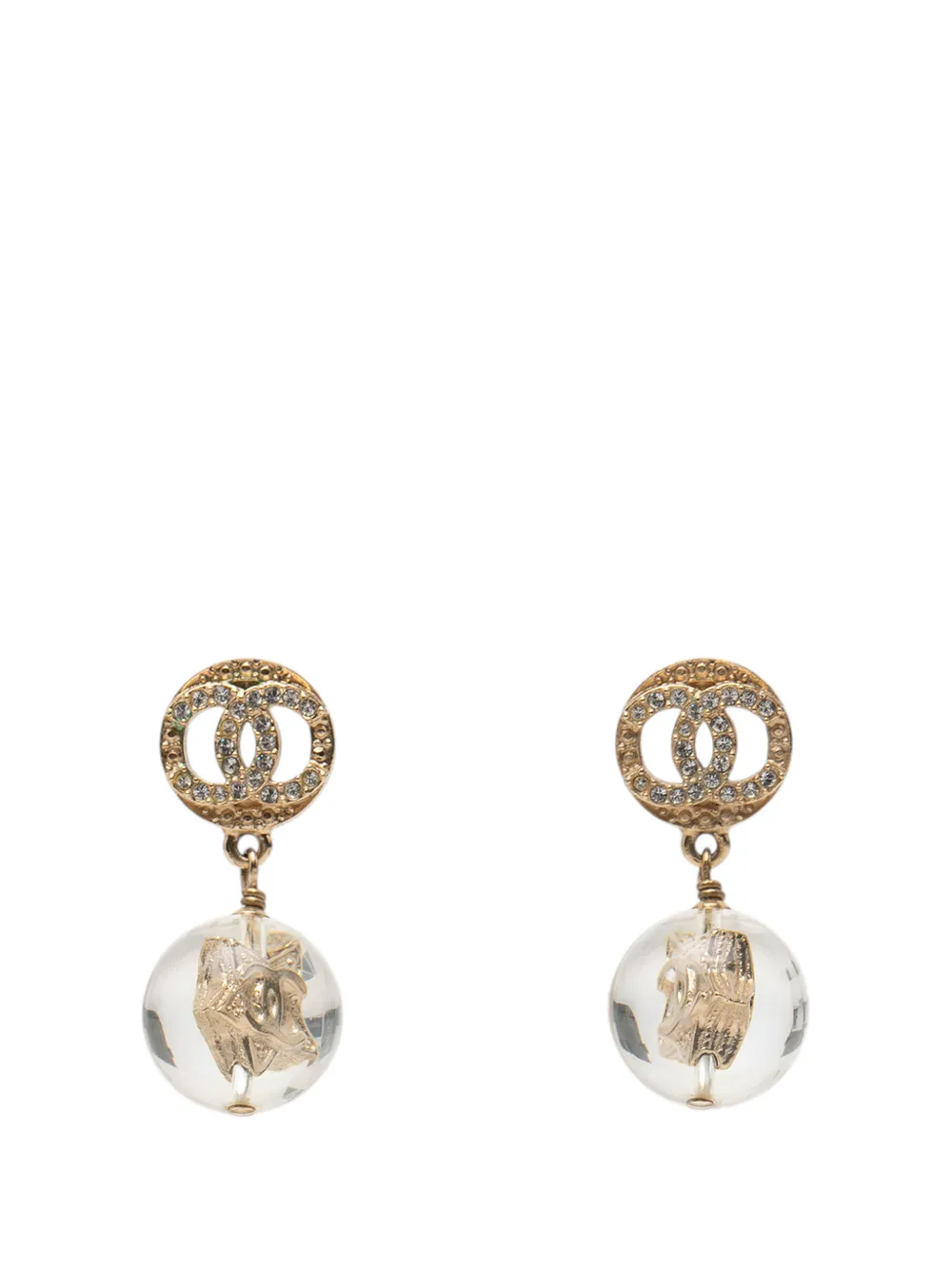 CHANEL Pre-Owned 2010 CC Gold Plated Rhinestones and Resin Star Ball Swing Push Back Earrings costume earrings - Oro