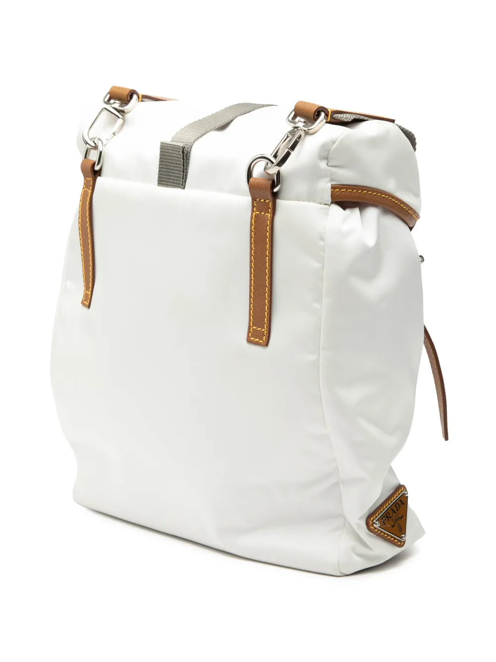  Prada Pre-owned 2013-2025 Saffiano Trimmed Tessuto Triple Buckle Messenger Bag Crossbody Bag - White 