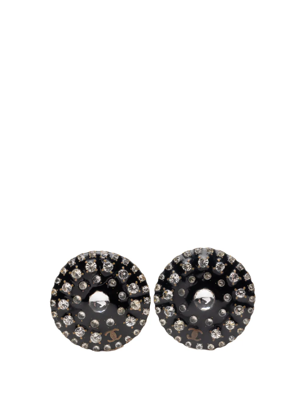 CHANEL Pre-Owned 1998 CC Resin and Crystal Round Clip On Earrings costume earrings - Nero