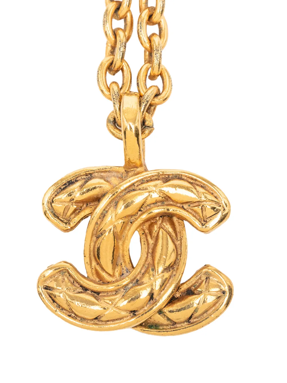 CHANEL Pre-Owned 1970-1980 Gold Plated Quilted CC Pendant Necklace costume necklace - Oro
