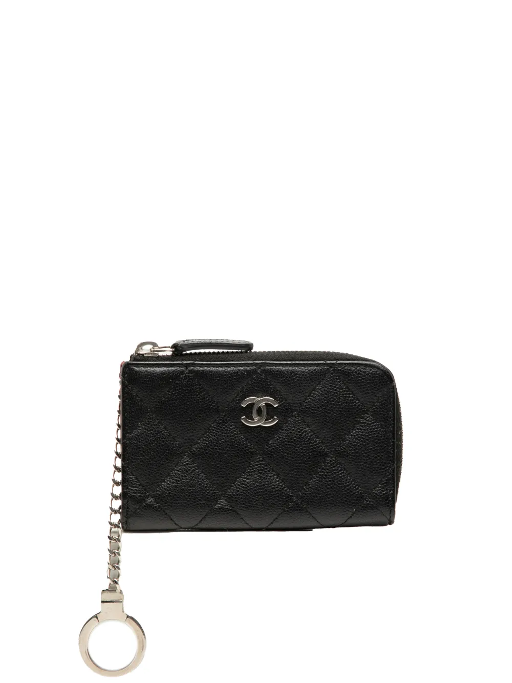 CHANEL Pre-Owned 2018 Quilted Caviar Zipped Key Holder Case coin pouch - Nero