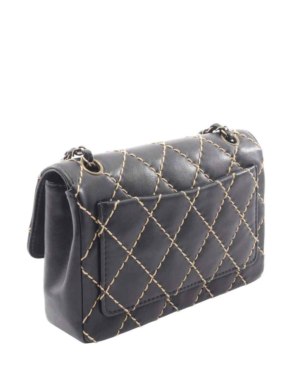 Chanel Pre-owned 2000-2002 CC Wild Stitch Lambskin Flap Shoulder Bag in Black, view 3