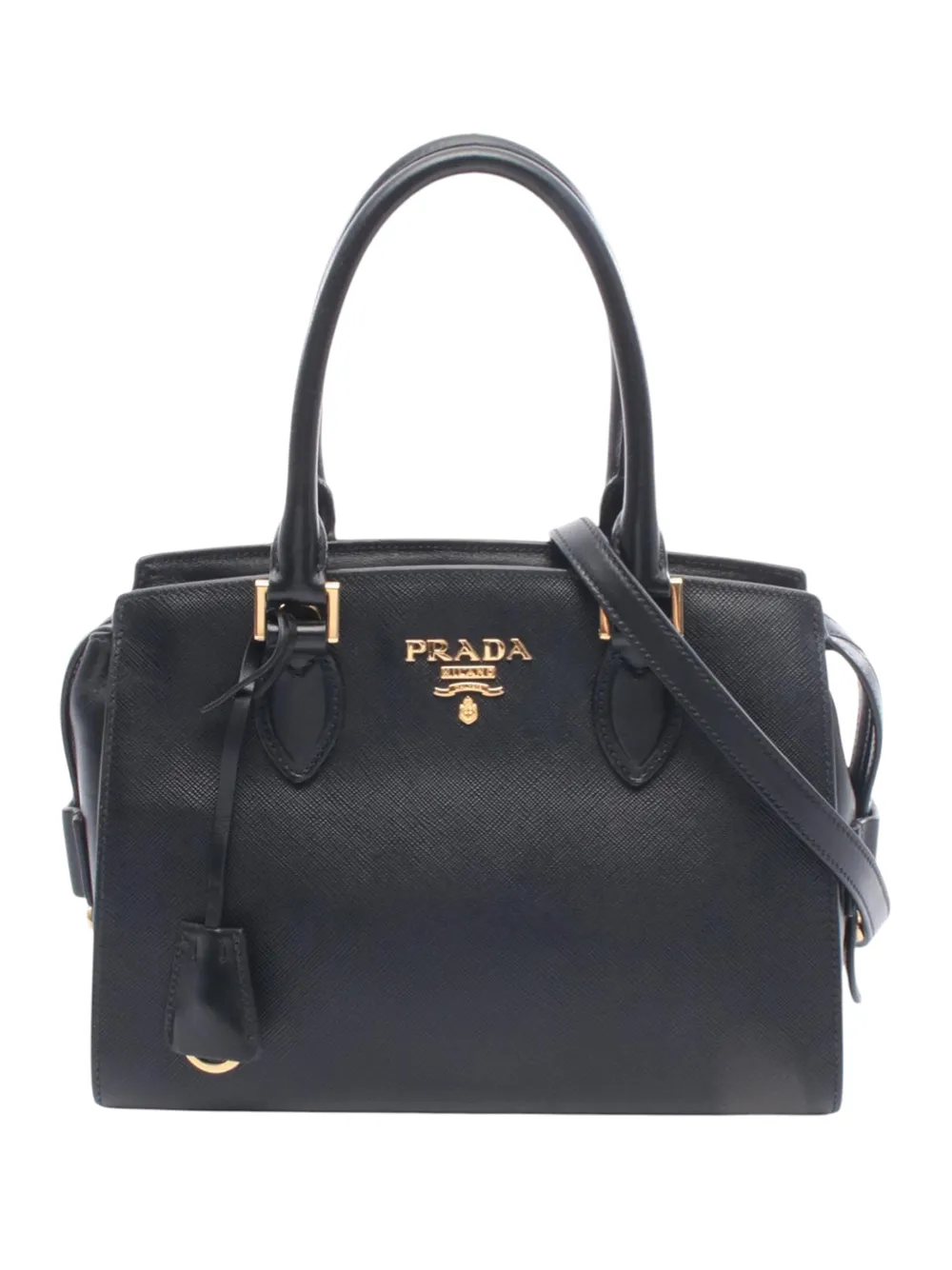 Prada Pre-Owned 2010-2026 Soft Calf Trimmed Saffiano Zippered Convertible Tote satchel - Nero