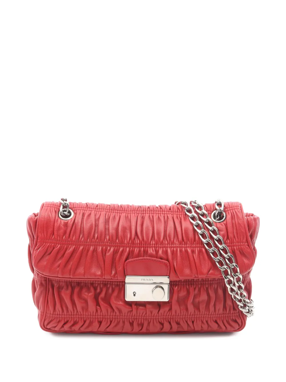 プラダ PRADA ナッパゴーフル サウンドロック ショルダーバッグ バッグ レザー レディース レッド系 1BD139 【中古】 PRADA - プラダ PRADA ナッパゴーフル サウンドロック ショルダー