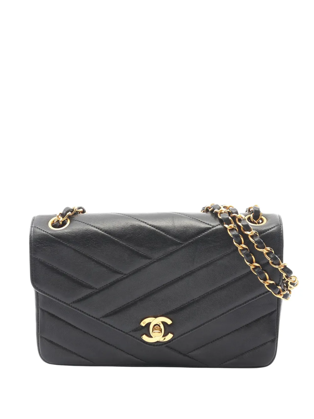 CHANEL Pre-Owned 1991-1994 Chevron Lambskin Bias Stitch Flap shoulder bag - Nero