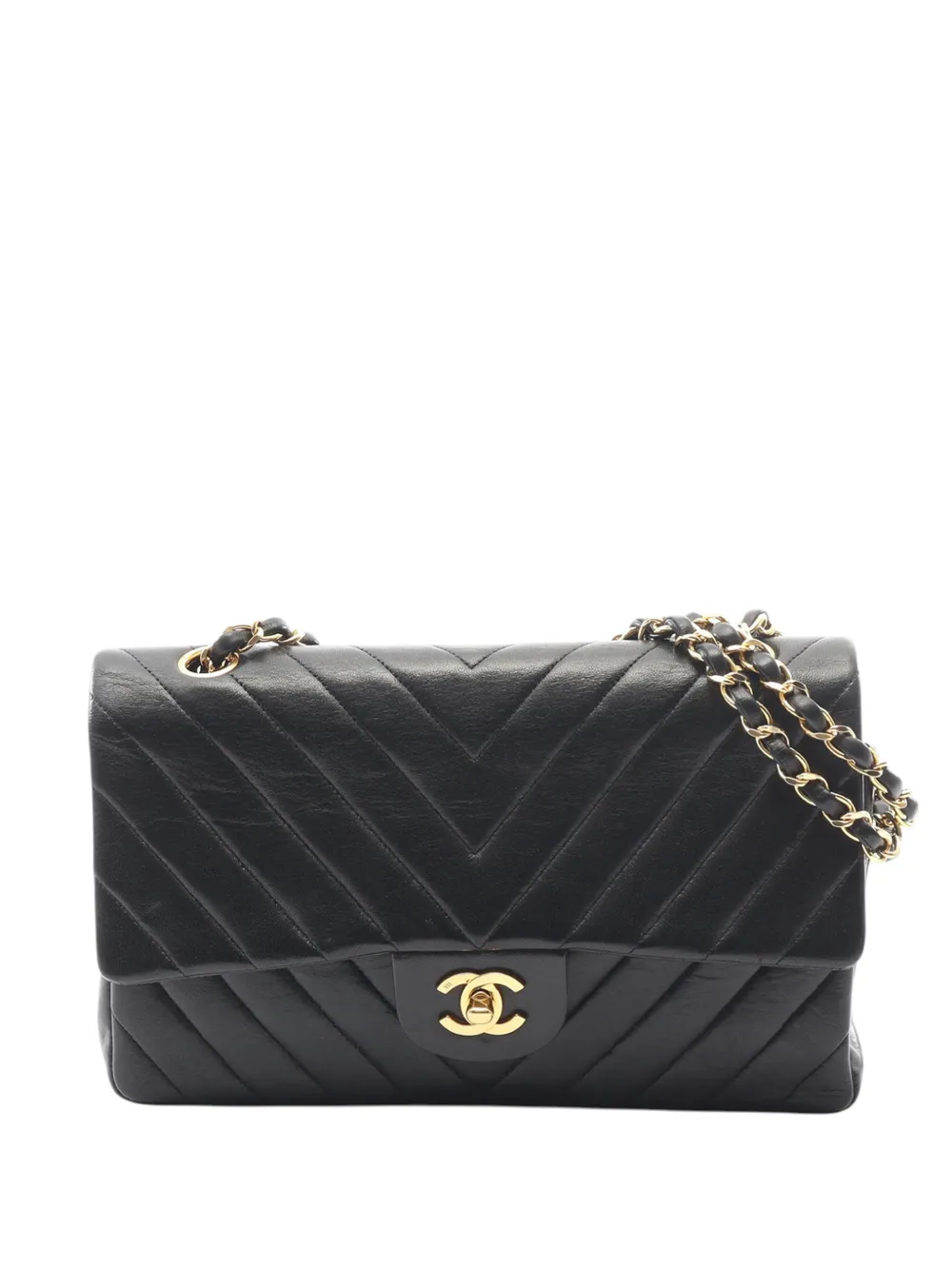 CHANEL Pre-Owned 1989-1991 Medium Classic Chevron Lambskin Double Flap shoulder bag - Nero