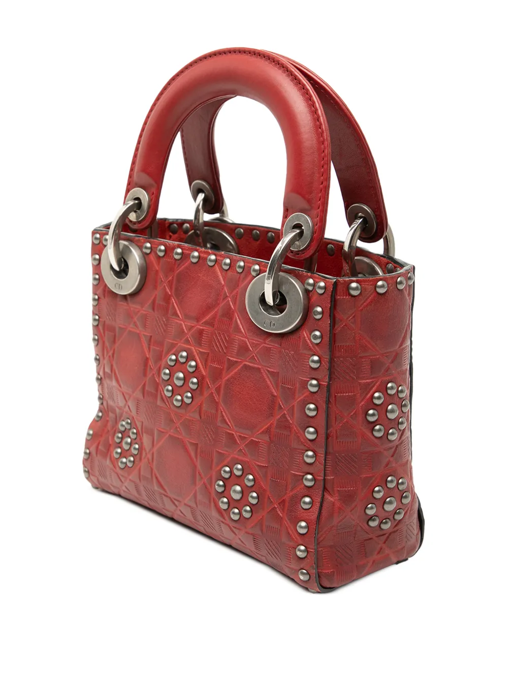2017 Mini Embossed Calfskin Cannage Studded Flower Lady Dior Satchel