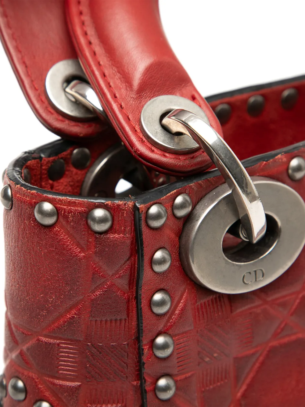 2017 Mini Embossed Calfskin Cannage Studded Flower Lady Dior Satchel