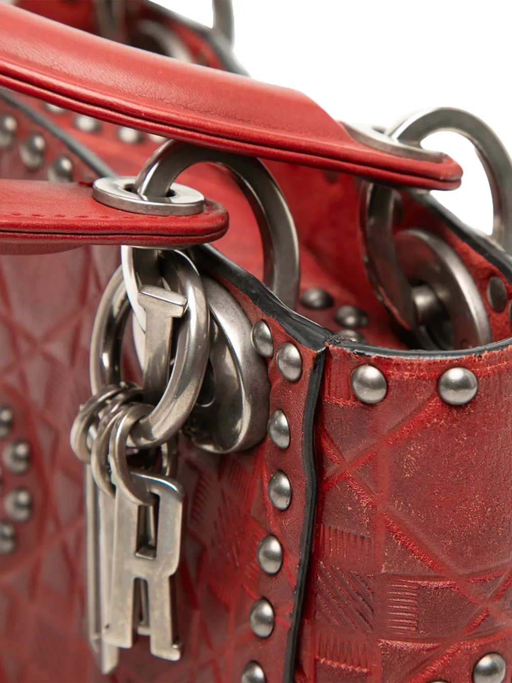 2017 Mini Embossed Calfskin Cannage Studded Flower Lady Dior Satchel