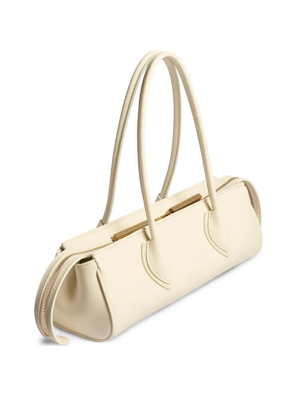 KHAITE Leren schoudertas met rits Beige