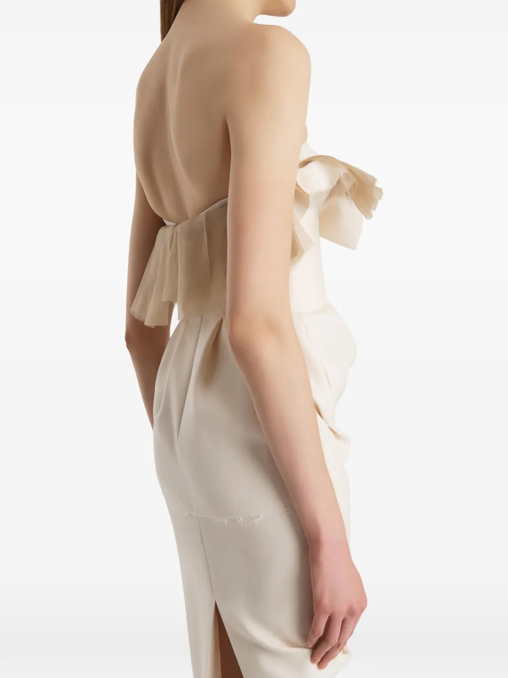 KHAITE Gedrapeerde midi-jurk met tulen afwerking Beige