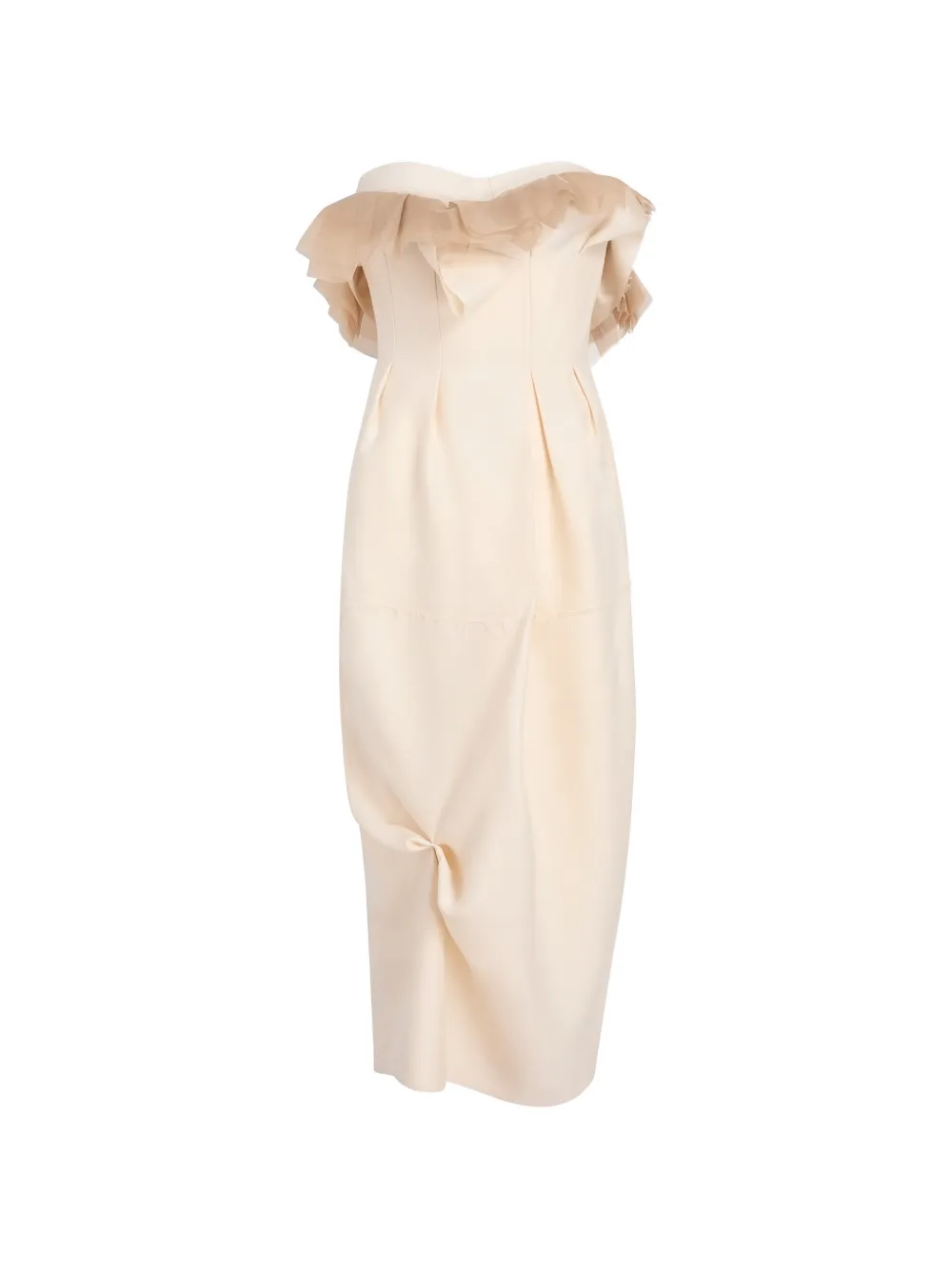 KHAITE Gedrapeerde midi-jurk met tulen afwerking Beige