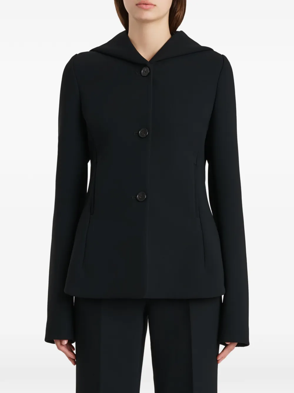  Khaite Hooded Button Jacket - Black 