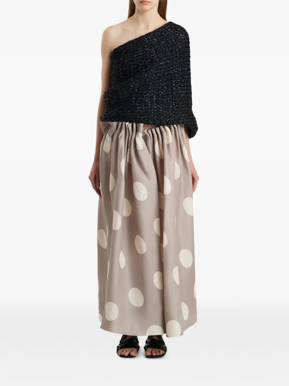 KHAITE Gesmockte midi-rok met stippen Beige
