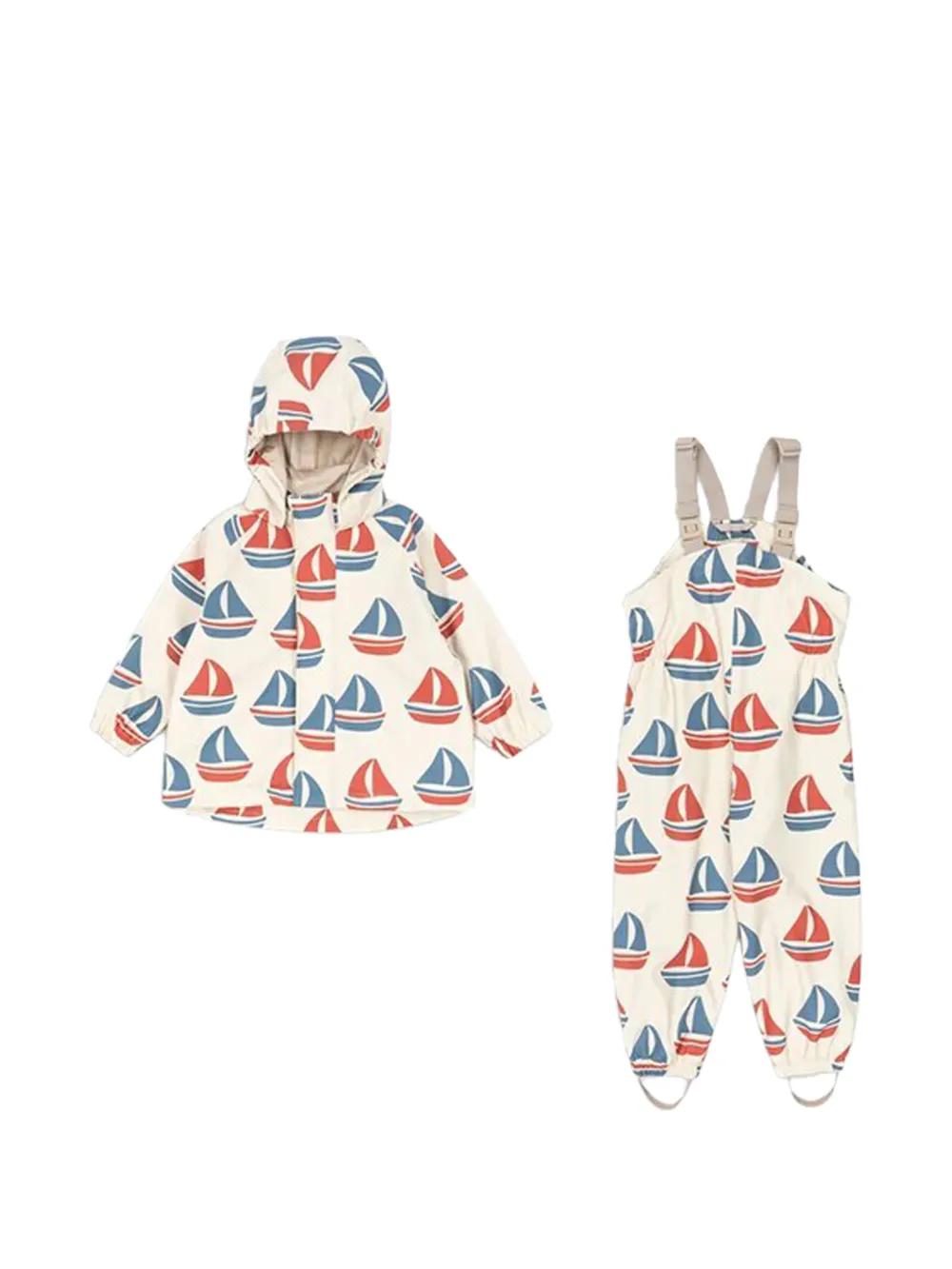 Konges Sløjd boat-print dungarees and hooded jacket - Toni neutri